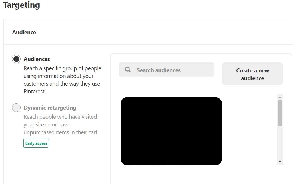 Pinterest Shopping Target Options